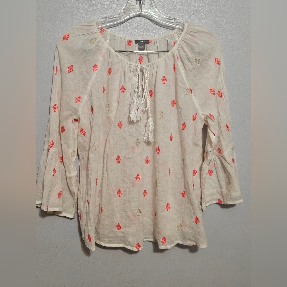Aerie Embroidered Tassel Blouse Boho Size Small